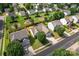 Aerial view of home with a fenced backyard located near the community playground and mature trees at 8309 Shinkansen Dr, Charlotte, NC 28213
