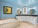 Bathroom showcasing a tiled tub, vanity with dual sinks, and decorative lighting at 10545 Mount Holly Huntersville Rd, Huntersville, NC 28078