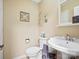 Cozy half-bathroom with stylish décor and a classic pedestal sink at 11121 Sevilla Ct, Charlotte, NC 28226