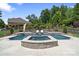 Beautiful backyard pool featuring stone accents, lush landscaping, and a serene setting at 18207 Shearer Rd, Davidson, NC 28036