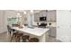 Modern kitchen features an island with seating, gray cabinetry, stainless steel appliances, and stone countertops at 2043 Skyhawk Dr, York, SC 29745