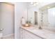 Well-lit bathroom with a marble countertop, a large mirror, and a view of the shower and toilet at 3050 Des Prez Ave, Fort Mill, SC 29707