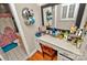 Vanity area in bathroom with great lighting and storage, plus hardwood floors at 3430 Rea Rd, Charlotte, NC 28226