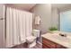 Bathroom with a shower, neutral wall color, and a wood-look vinyl floor at 6335 Ziegler Ln, Charlotte, NC 28269