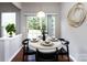 Cozy dining area with a round table set for four, bathed in natural light from a large sliding glass door at 8040 Flanders St, Charlotte, NC 28277