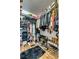 A walk-in closet featuring extensive storage, shelving, hanging racks and a dark area rug on the hardwood floors at 1140 Landsdown Dr, Salisbury, NC 28147