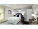 Comfortable bedroom featuring blue accents, soft carpet, and a convenient desk area at 118 Parker Claire Ln, Kings Mountain, NC 28086