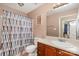 Practical bathroom with functional features, including a shower with a curtain at 1221 Woodpecker Dr, Clover, SC 29710