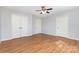 This bedroom features wood floors and two closets, offering ample storage space at 1221 Woodpecker Dr, Clover, SC 29710