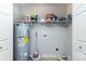 The storage room is clean and functional, with a hot water heater and shelves for storage at 1221 Woodpecker Dr, Clover, SC 29710