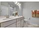 Bright bathroom with double sink vanity, soft color palette and neutral walls at 155 Boxelder Rd, Clover, SC 29710