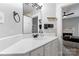 Bright bathroom with a white vanity, stylish fixtures, and a glimpse into an adjacent bedroom at 1669 Mary Ellen Dr, Fort Mill, SC 29708