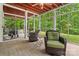 Inviting screened porch with comfortable seating, ceiling fan, and views of the lush backyard at 1669 Mary Ellen Dr, Fort Mill, SC 29708
