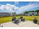 Lush backyard features a cozy seating area on a concrete patio at 2062 Nellies Way, Fort Mill, SC 29715