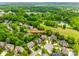 Aerial view of a residential neighborhood featuring tree-lined streets, lush landscaping, and several homes at 208 Mcduffie Ln, Fort Mill, SC 29715