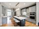 Modern kitchen featuring an island with seating, stainless steel appliances and gray cabinetry at 208 Mcduffie Ln, Fort Mill, SC 29715