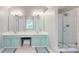 Bathroom with double sinks, vanity, tile floors and walk-in shower at 3617 Ruth St, Indian Trail, NC 28079