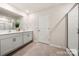 Bathroom featuring double vanity with tile flooring and a glass-enclosed shower at 446 Misty Law Ln, Clover, SC 29710
