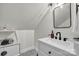 Bright bathroom featuring a modern vanity with a sleek sink, matte black fixtures, and a clean, contemporary design at 5262 Mckenzie Trl, Conover, NC 28613