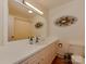 Spacious bathroom with an expansive vanity, large mirror, and unique decorative accents at 6001 Charing Pl, Charlotte, NC 28211