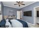Stylish bedroom with blue walls, closet, and vanity at 642 Brynwood Dr, Rock Hill, SC 29732