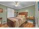Comfortable bedroom features wood floors, stylish decor, and great lighting at 725 Hunters Ridge Rd, Taylorsville, NC 28681