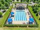 Aerial view of a community pool area surrounded by lounge chairs at 7711 Kelburn Ln, Charlotte, NC 28273