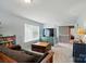 Comfortable living room featuring neutral walls, carpet, modern furniture, and open doorway to bedroom at 9301 Swimming Dr, Harrisburg, NC 28075