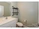 Powder room with modern fixtures, decorative shelf, vanity with drawers, sink, and toilet at 110 Synandra Dr # B, Mooresville, NC 28117