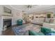 Open concept living room with hardwood floors, fireplace, and seamless flow to the kitchen at 11333 Preservation Ln, Charlotte, NC 28278