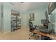 Bright, modern office space with sleek desk, dual monitors and an organized shelving unit at 11333 Preservation Ln, Charlotte, NC 28278