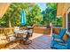 Wooden back deck featuring outdoor seating, an umbrella, and a hot tub at 1154 Doby Ct, Fort Mill, SC 29715