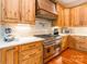 Kitchen features custom wood cabinetry, stainless steel range and backsplash at 1260 Rittenhouse Ln, Rock Hill, SC 29732