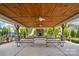 Interior view of pavilion with picnic tables and stone fireplace at 1957 Tablerock Dr # 59, York, SC 29745