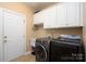 Functional laundry room with white cabinetry and modern washer and dryer units at 201 Vanderbilt Blvd, Locust, NC 28097