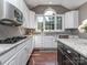 Modern kitchen features stainless steel appliances, white cabinets, granite countertops and hardwood floors at 2301 Keara Way, Charlotte, NC 28270