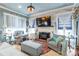Living room with a brick fireplace, hard wood floors, lots of natural light, and stylish decor at 23128 Goose Down Ln, Lancaster, SC 29720