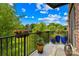 Relaxing balcony with green scenery and potted plants along the black railings at 2338 Yadkin Ave # D302, Charlotte, NC 28205