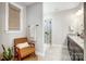 Modern bathroom featuring a glass shower, dark cabinets, and granite countertops at 4116 Spring Cove Way, Belmont, NC 28012