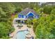 A luxurious home with a backyard oasis, featuring a pool, spa, and lush landscaping at 5418 Commodore Pl, Clover, SC 29710