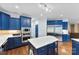 Well-lit kitchen boasts an island and custom blue cabinetry at 5418 Commodore Pl, Clover, SC 29710