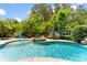 Inviting backyard pool and spa surrounded by lush greenery creates a private and relaxing oasis at 5418 Commodore Pl, Clover, SC 29710