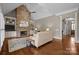Inviting living room with vaulted ceilings, stone fireplace, and stylish decor at 8701 Highgrove St, Charlotte, NC 28277