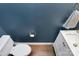 Bathroom features a toilet, sink, towel, and blue wall at 9157 Snow Hill Ct, Charlotte, NC 28269