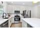 Well-lit kitchen featuring stainless steel appliances, quartz countertops, and stylish hardware at 9157 Snow Hill Ct, Charlotte, NC 28269