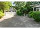 Two car detached garage with white doors and private driveway at 1139 S Belvedere Ave, Gastonia, NC 28054