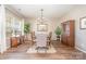 Elegant dining room with hardwood floors, chandelier, and a stylish hutch at 1244 Tranquil Falls Ln, Matthews, NC 28104