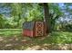 Charming storage shed featuring red paint with white trim and a shingled roof at 232 Scottridge Dr, Charlotte, NC 28217