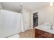 Bathroom featuring a shower with curtain, vanity and walk-in closet at 532 Dalkeith Ave, Rock Hill, SC 29732