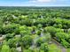 Neighborhood aerial view, showing canopy of lush trees and houses below, with city skyline in background at 7412 Woodstream Dr, Charlotte, NC 28210